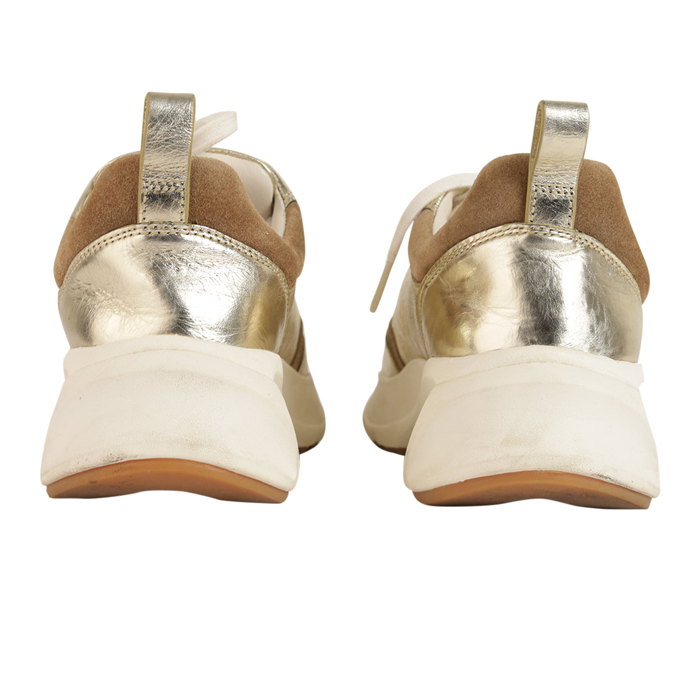 Tory Burch Good Luck Double T Gold Trainers - Size EU 38