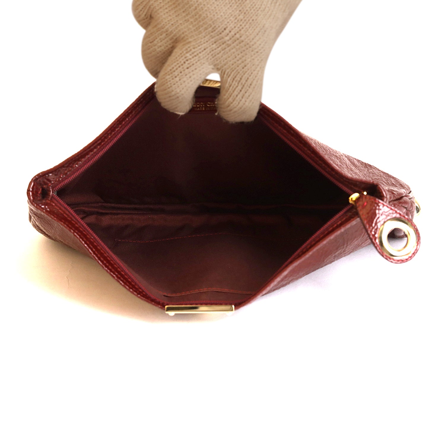 Jimmy Choo Leather Crinkled Zulu Grommet Embellished Zip Clutch