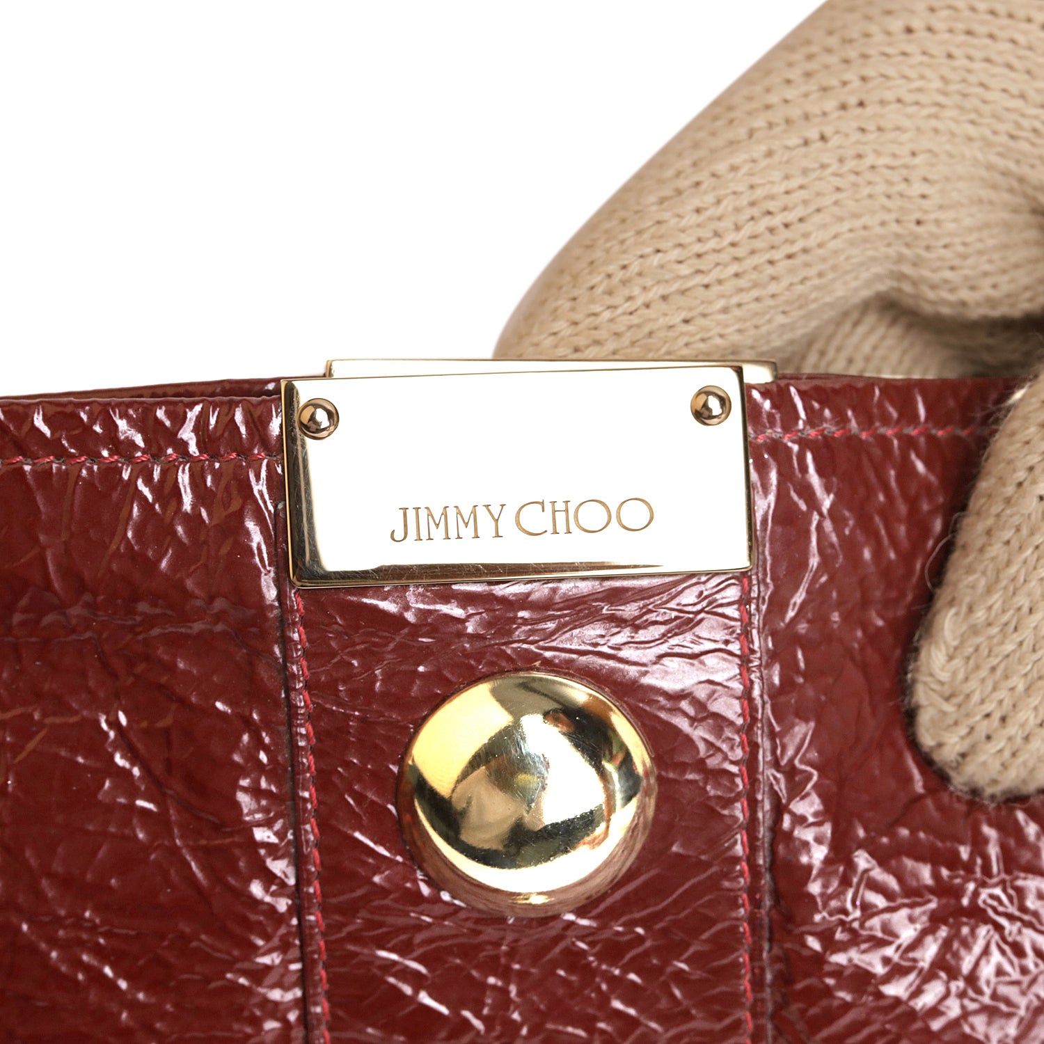 Jimmy Choo Leather Crinkled Zulu Grommet Embellished Zip Clutch