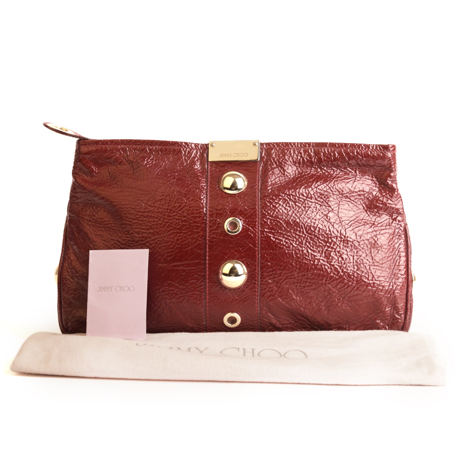 Jimmy Choo Leather Crinkled Zulu Grommet Embellished Zip Clutch