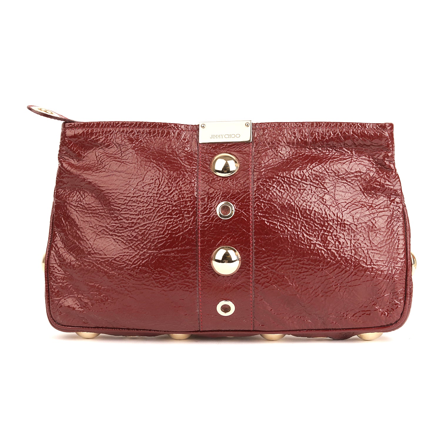 Jimmy Choo Leather Crinkled Zulu Grommet Embellished Zip Clutch