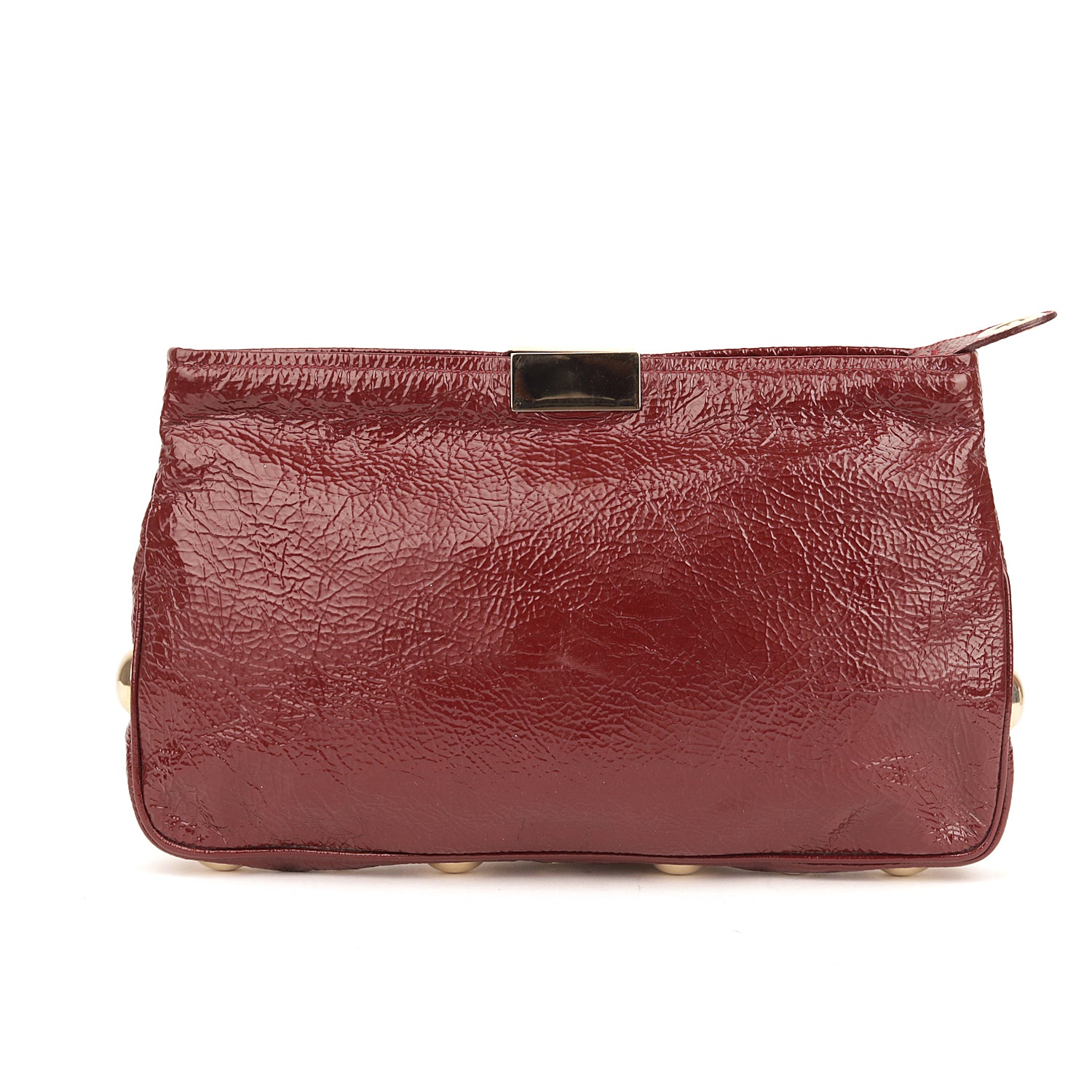 Jimmy Choo Leather Crinkled Zulu Grommet Embellished Zip Clutch