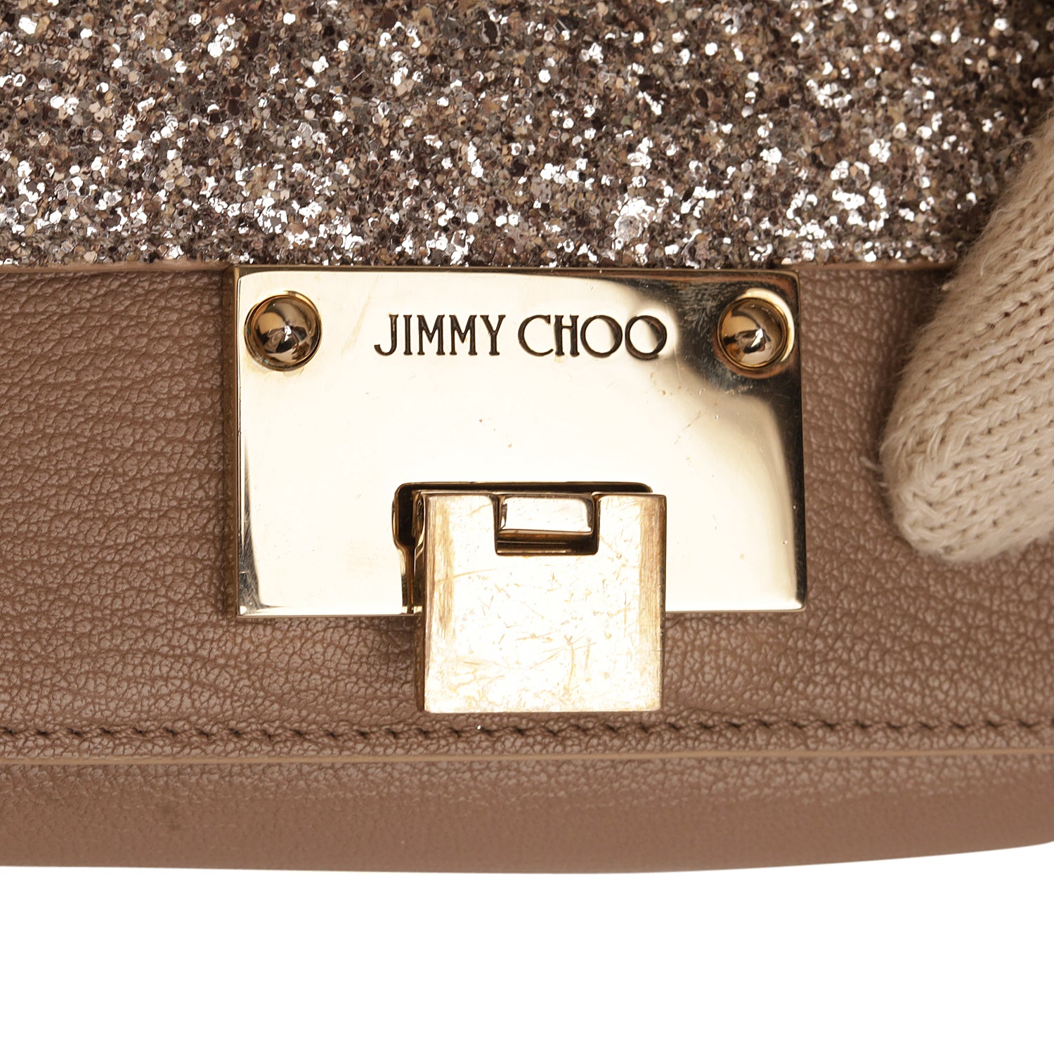 Jimmy Choo Taupe/Silver Glitter and Leather Mini Rebel Crossbody Bag