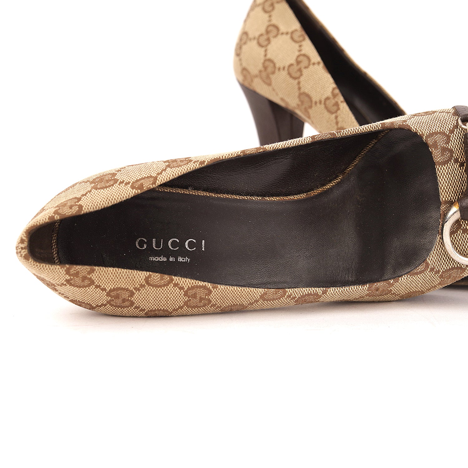Gucci Brown Monogram Canvas Peep Toe Pumps - Size EU 36