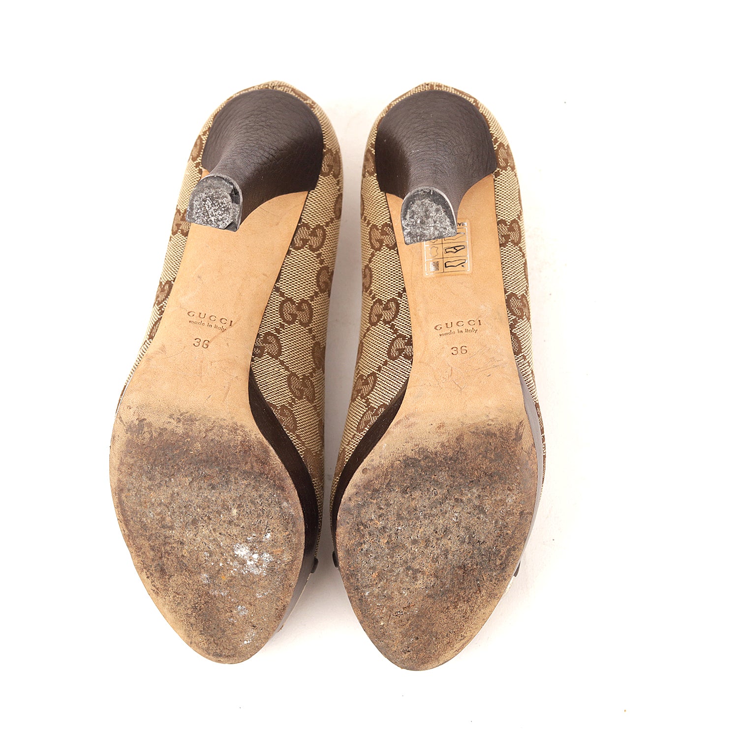 Gucci Brown Monogram Canvas Peep Toe Pumps - Size EU 36