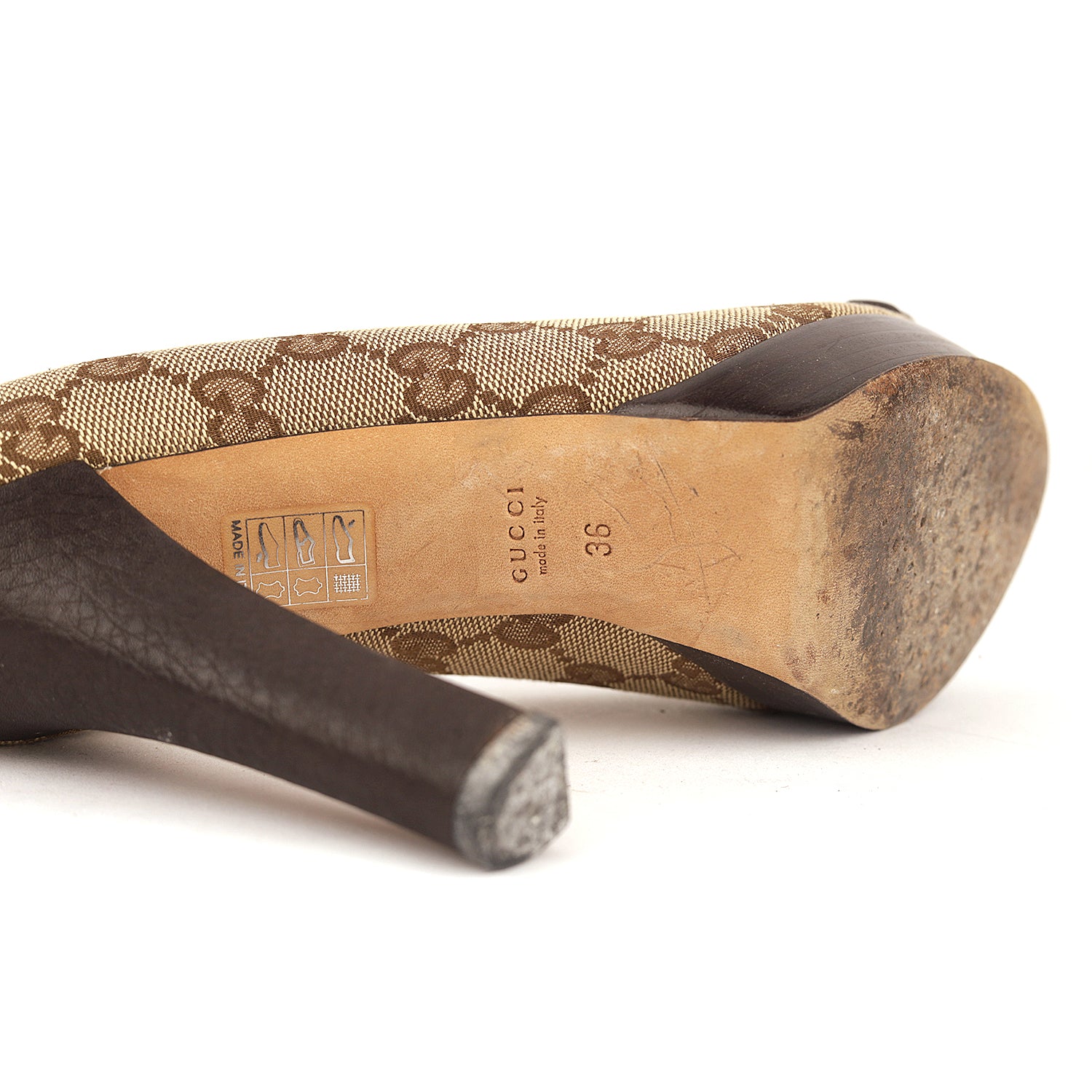 Gucci Brown Monogram Canvas Peep Toe Pumps - Size EU 36