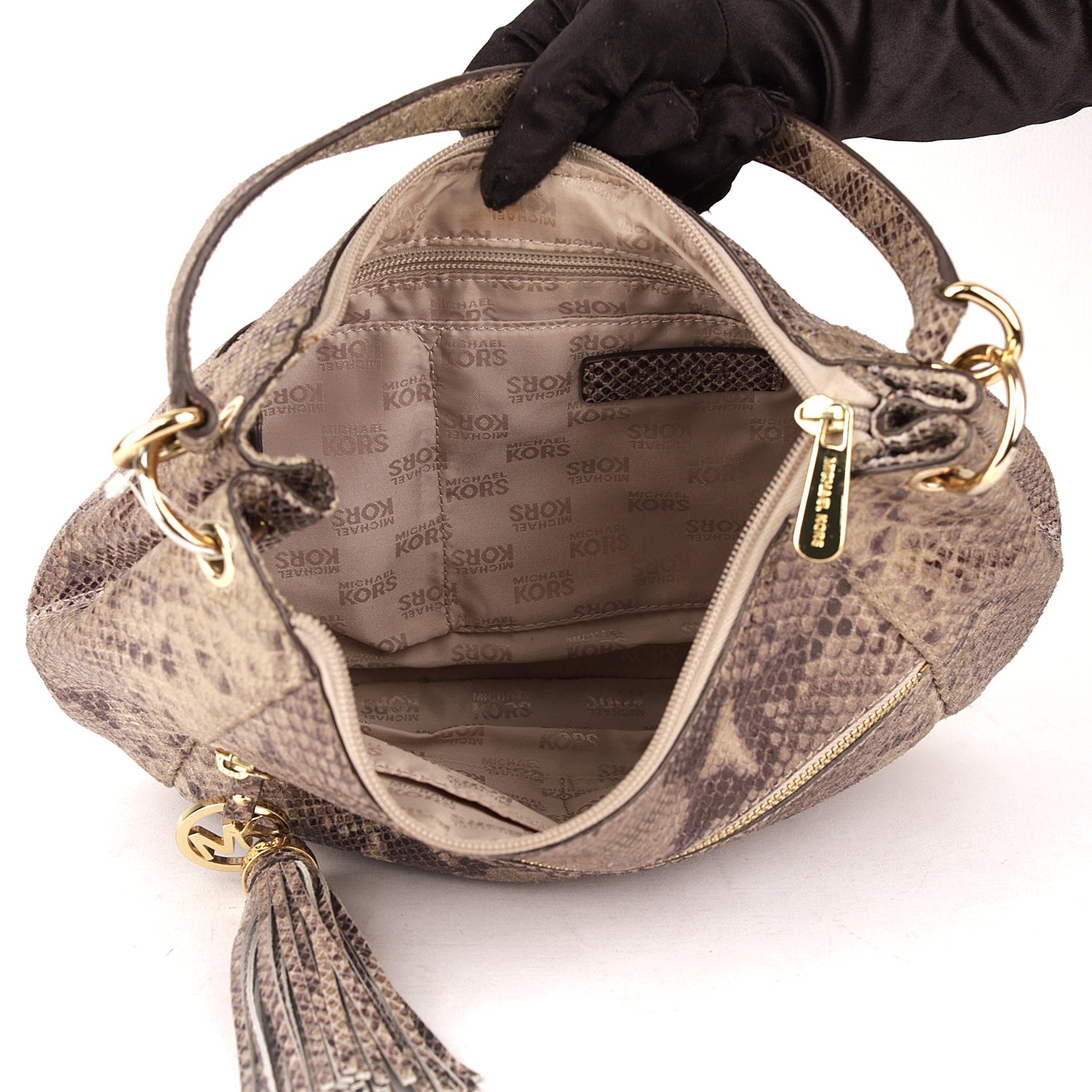 Michael Kors Grey/Black Python Embossed Leather Crossbody Bag