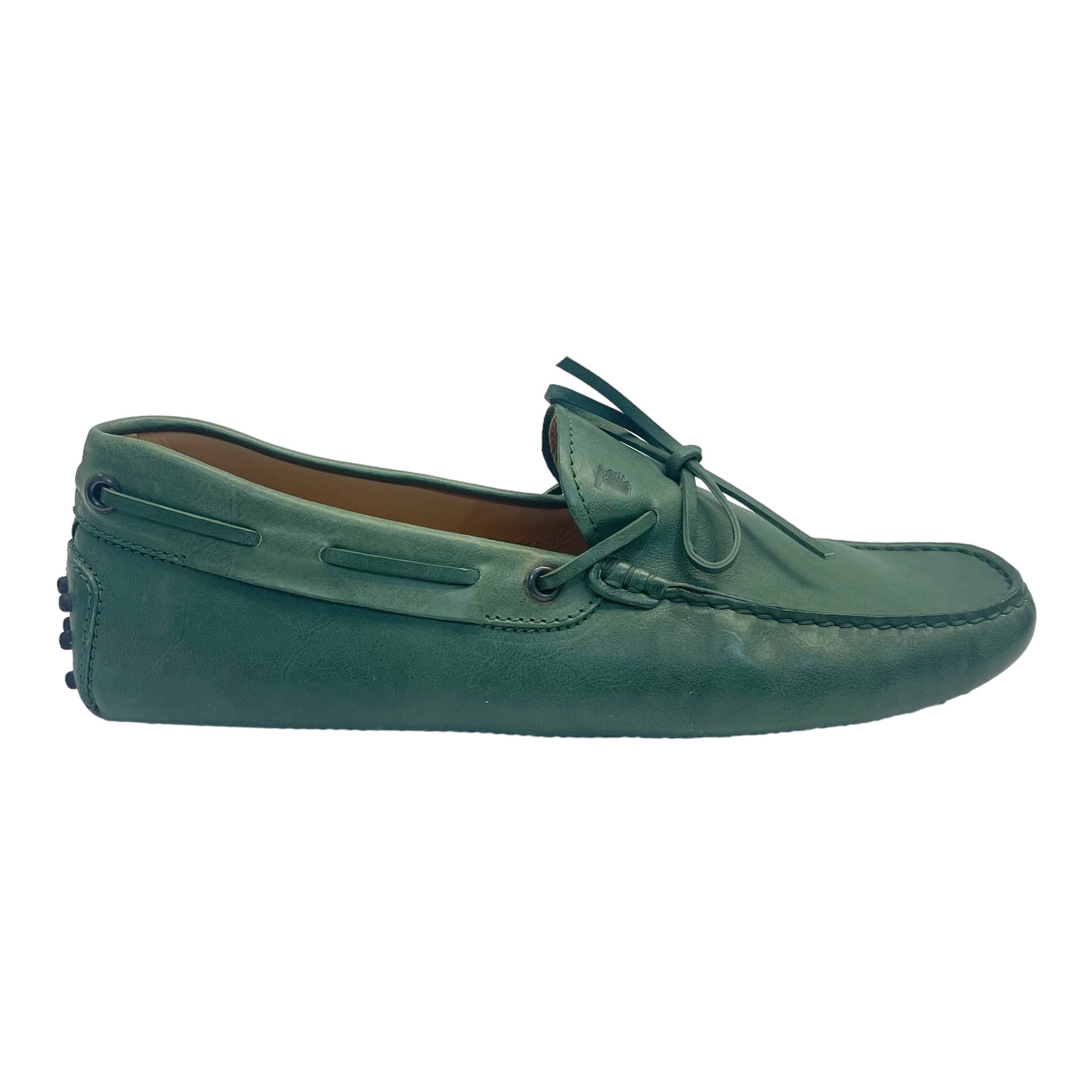 Tod's Green Leather Gommino Slip On Loafers Size EU 40