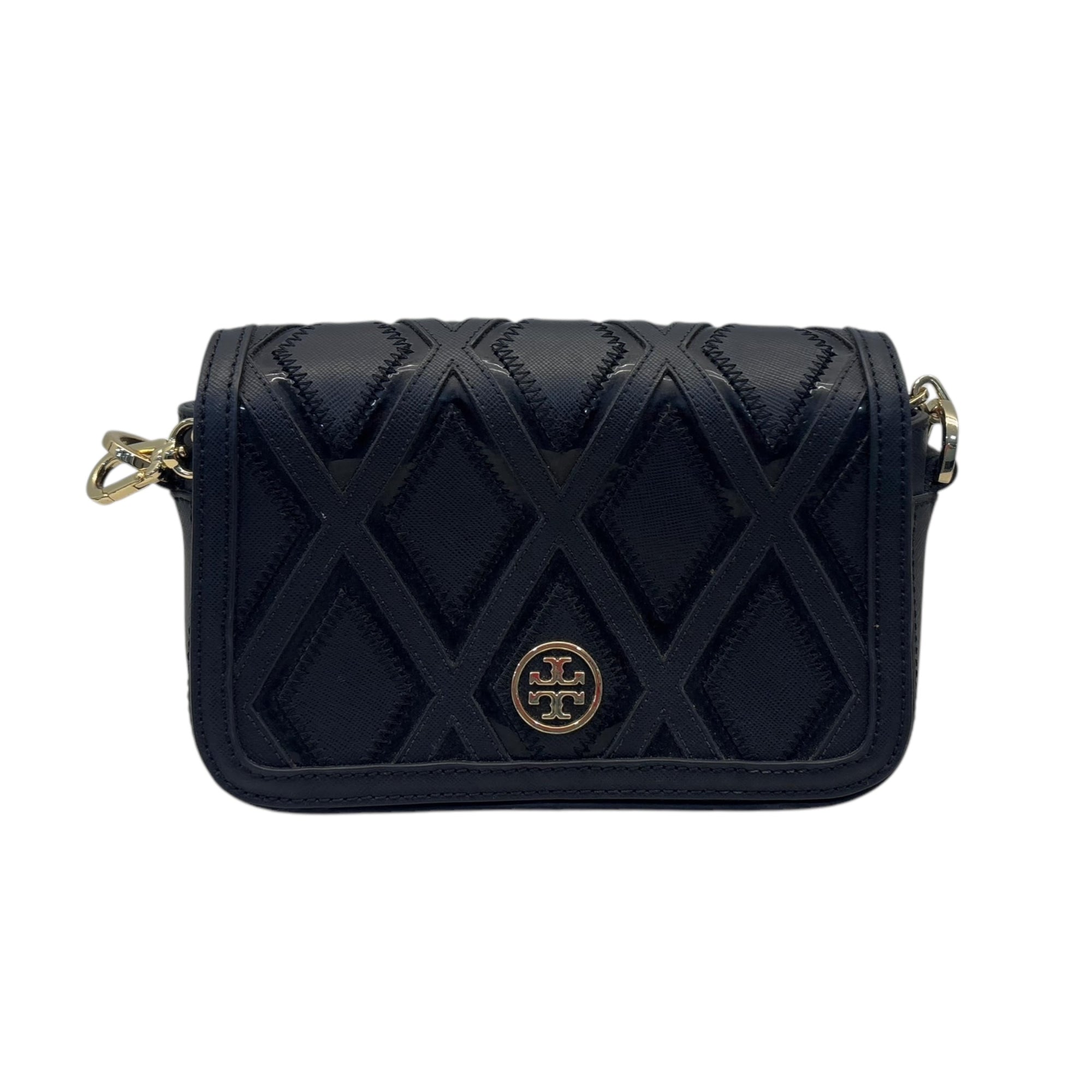 Tory Burch Black Leather and Suede Patchwork Robinson Chain Shoulder Bag