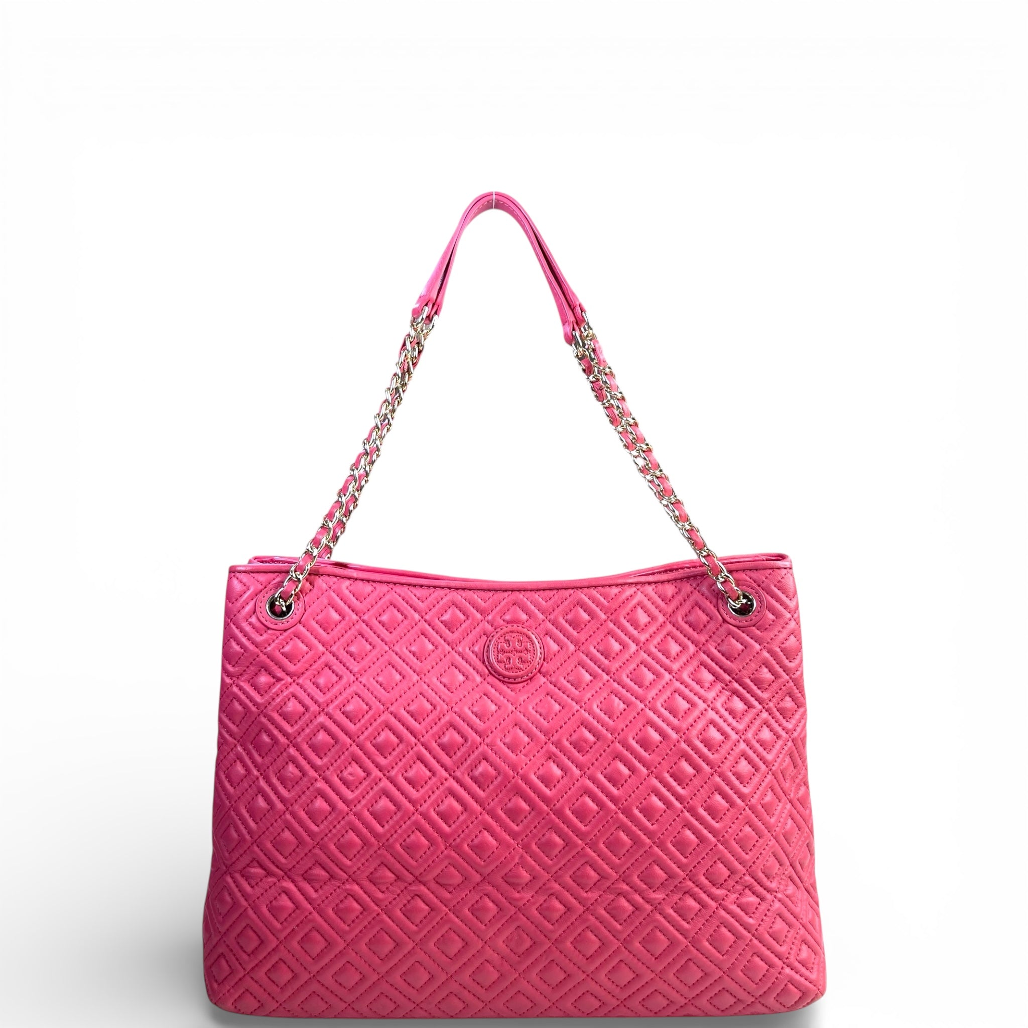 Tory Burch Marion Chain Tote Coral Pink Quilted Leather