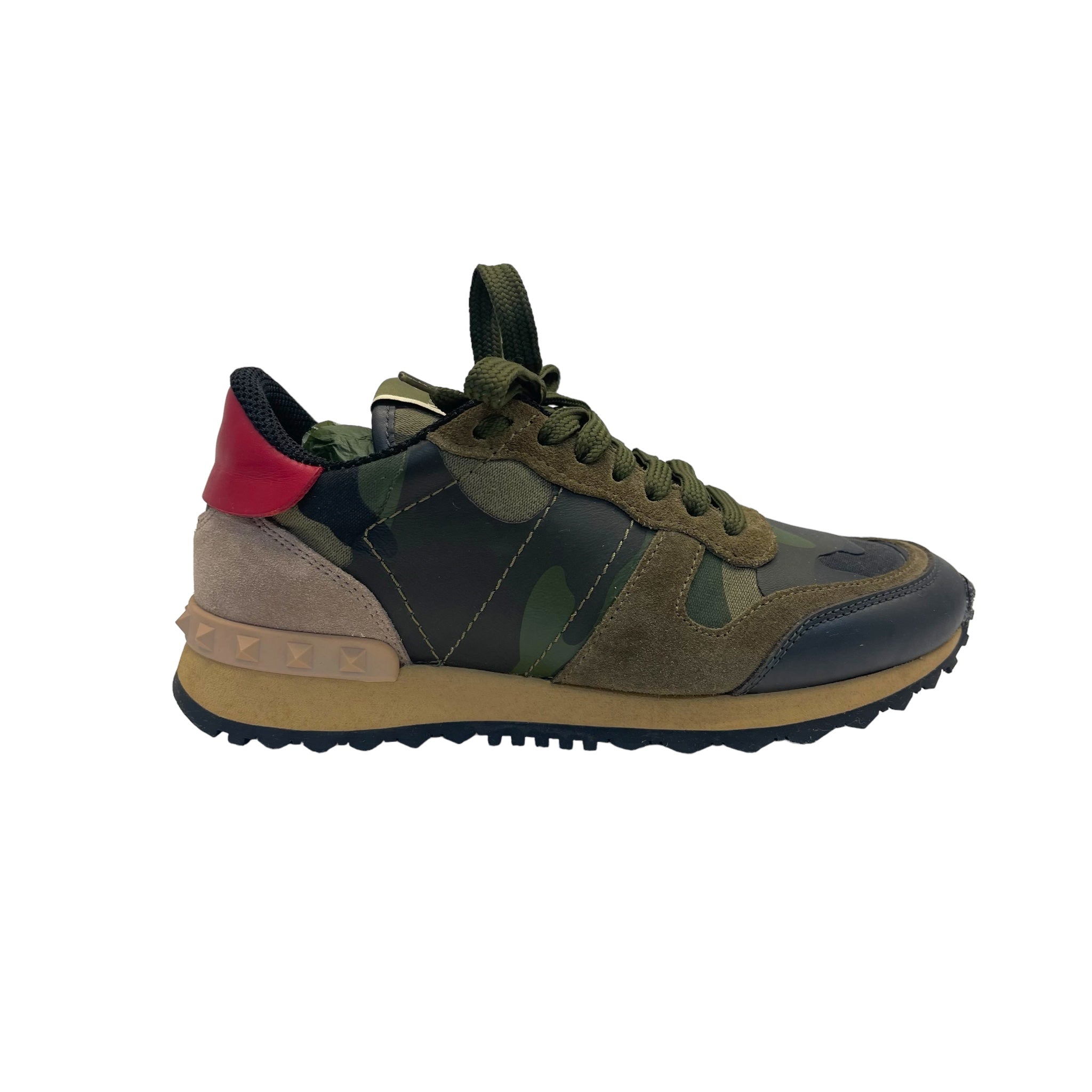 Valentino Multicolor Camo Print Leather and Suede Rockrunner Sneakers Size EU 35