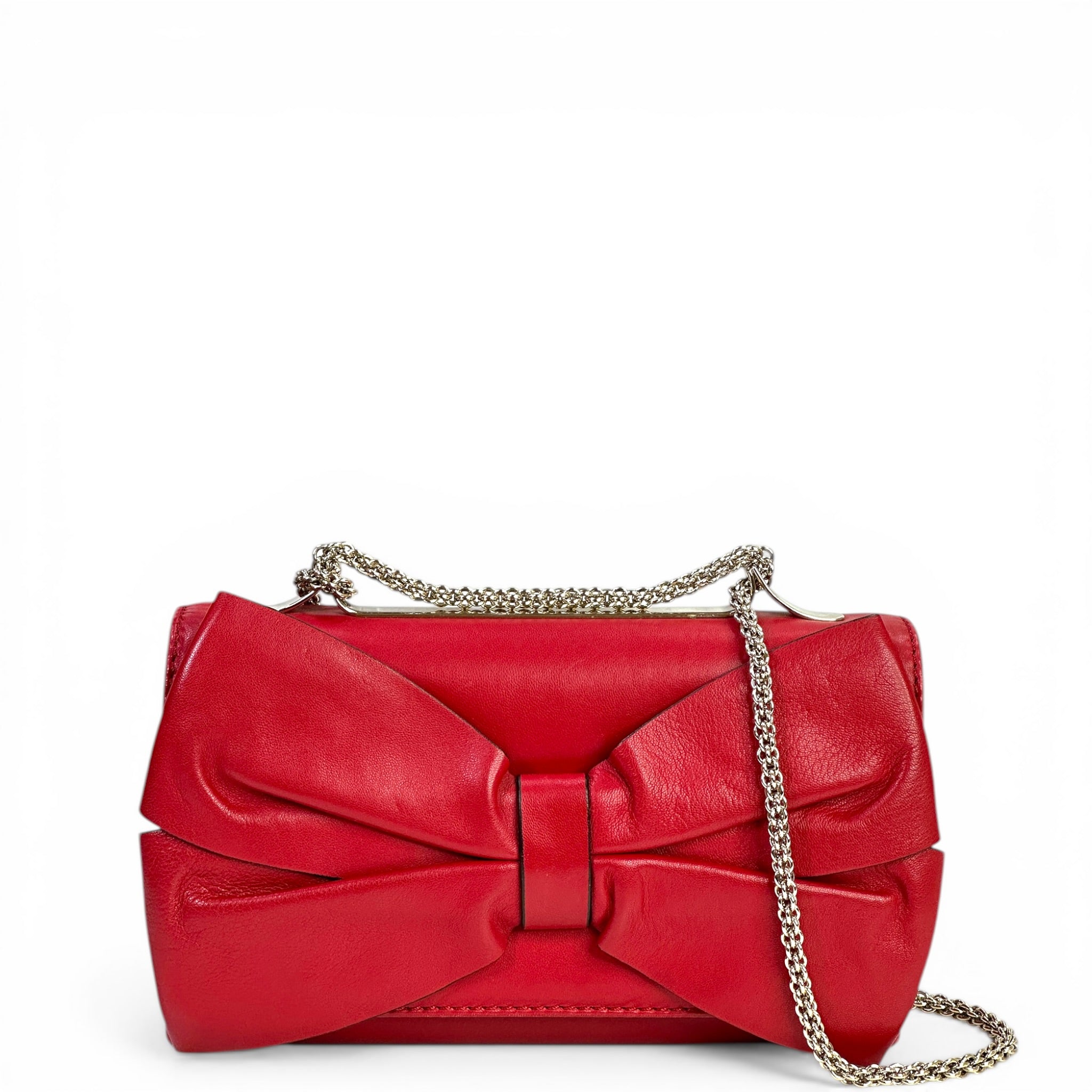 Valentino Bow Chain Clutch Red Lambskin