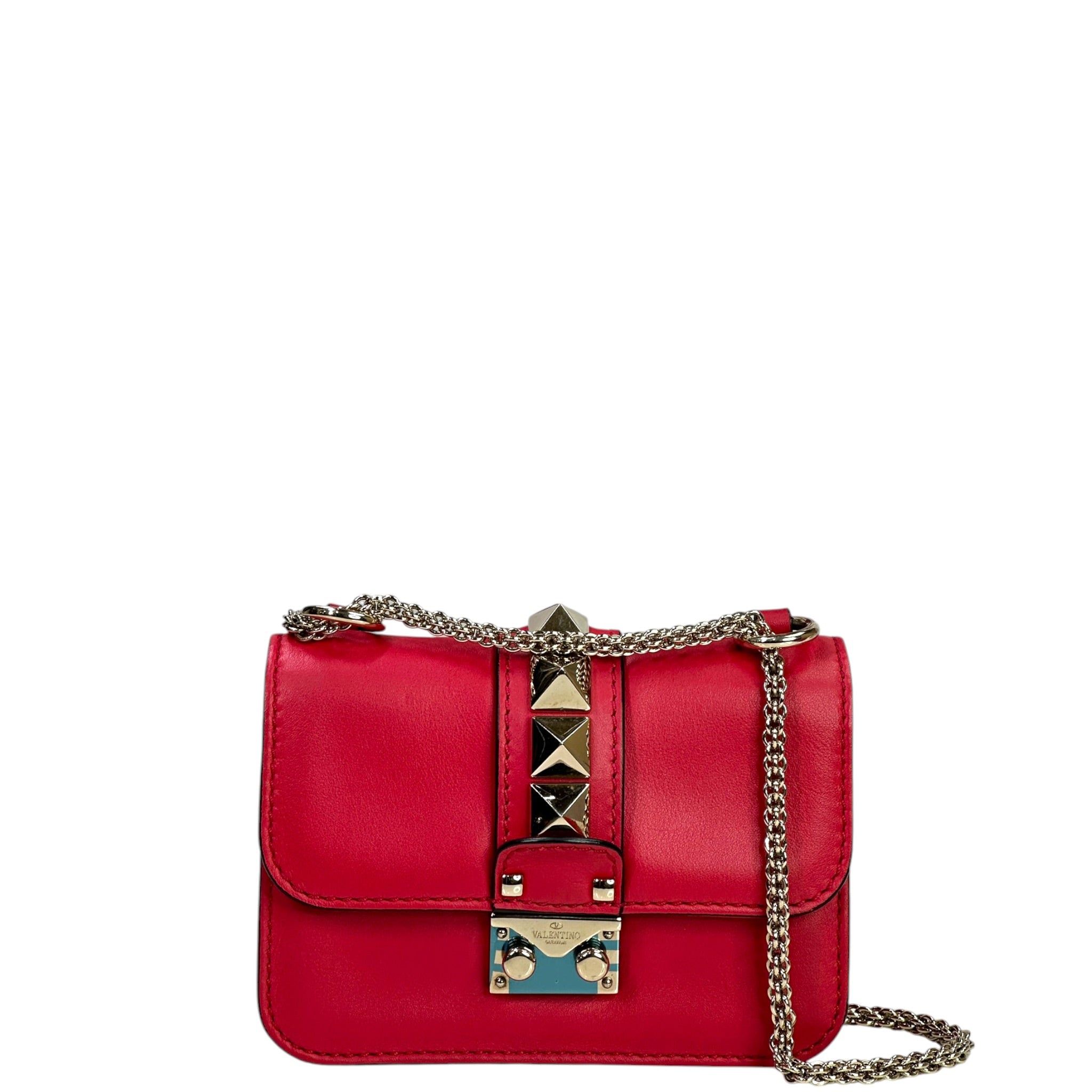 Valentino Garavani Glam Lock Rockstud Shoulder Bag Red Leather
