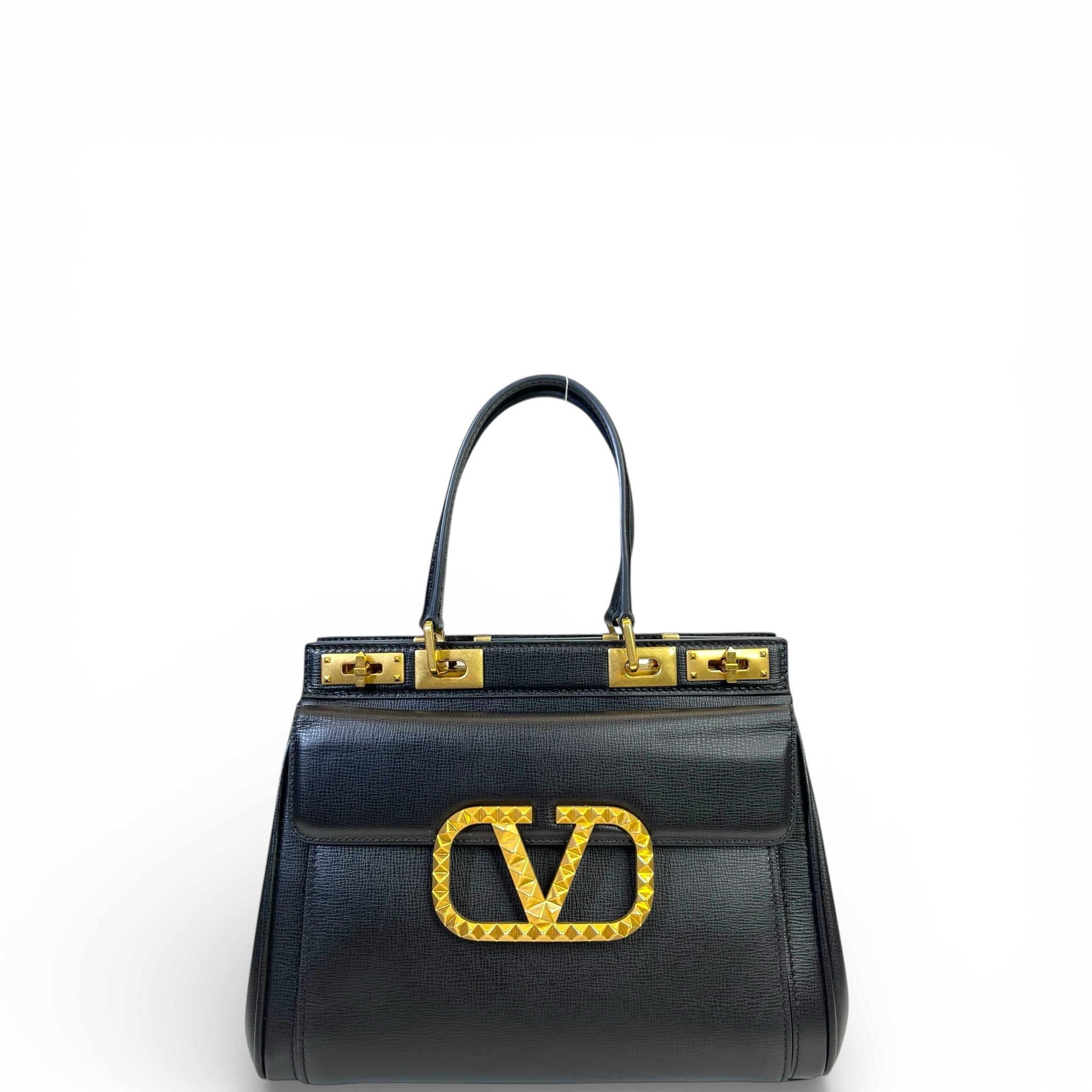 Valentino Garavani Rockstud Alcove Shoulder Bag Black Leather