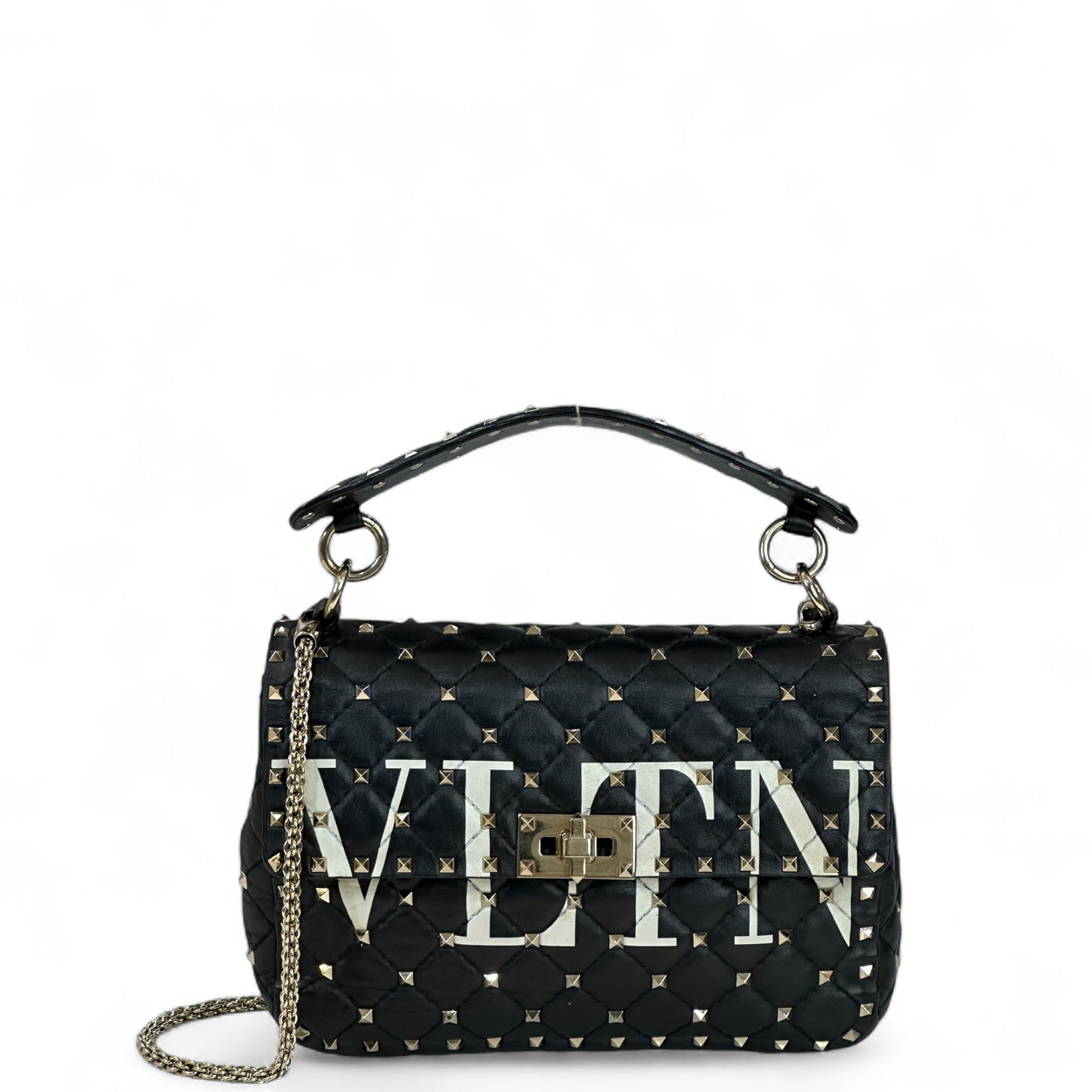 Valentino Garavani Rockstud Spike VLTN Shoulder Bag Black Quilted Lambskin