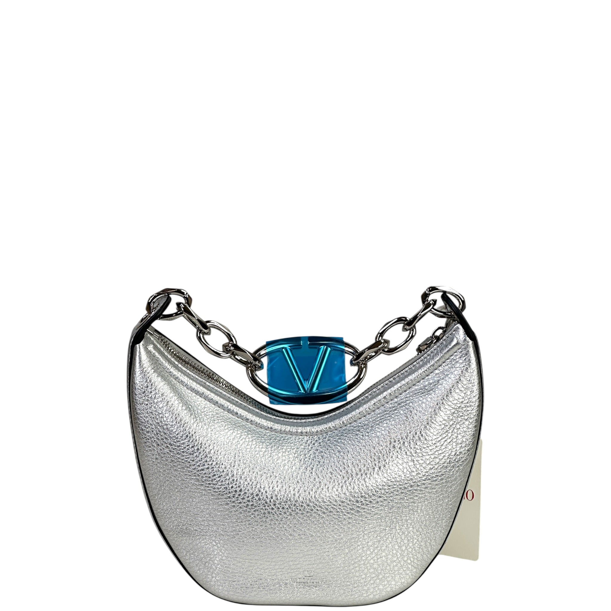 Valentino Garavani VLogo Moon Mini Hobo Bag Silver Metallic Calfskin