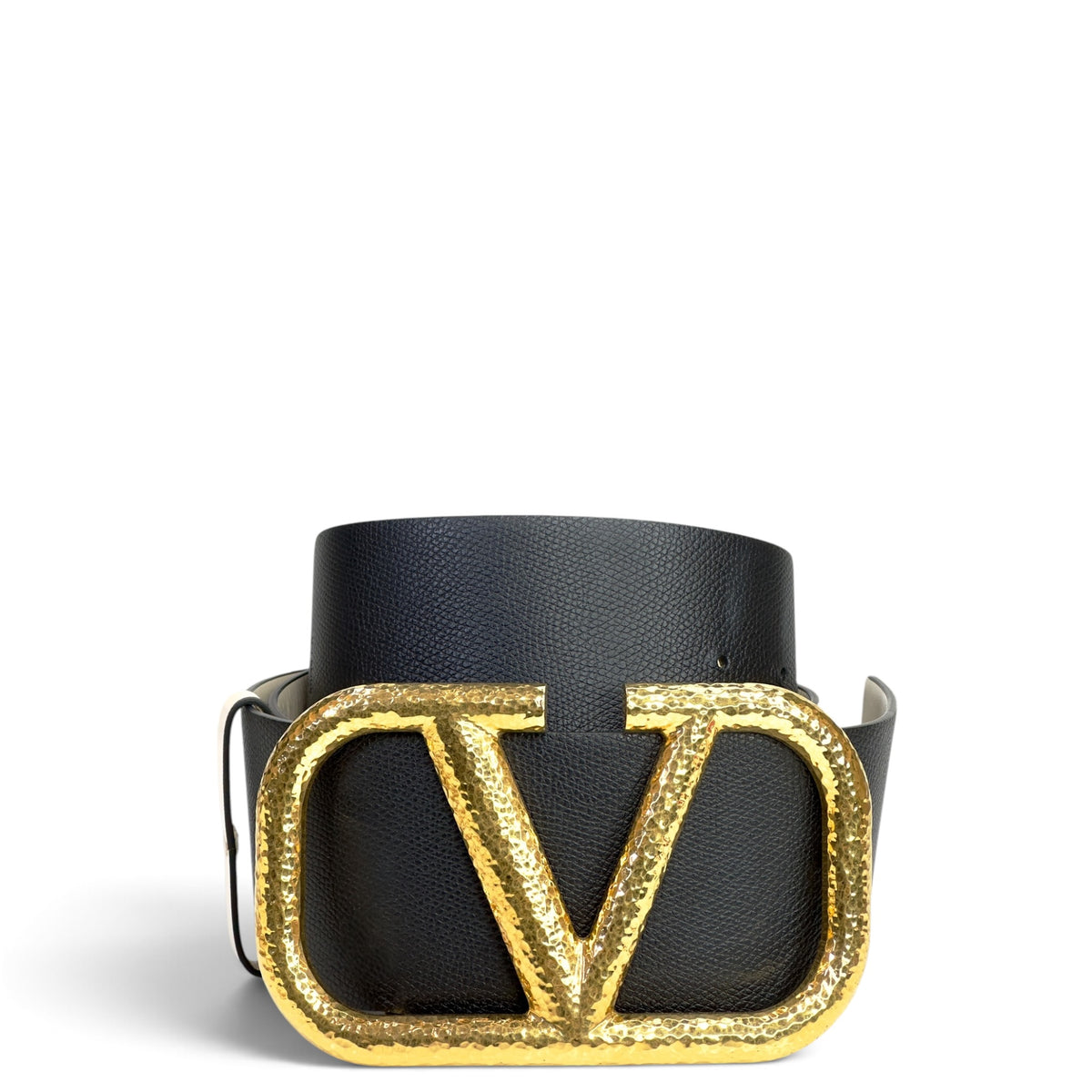 Valentino Garavani V Logo black gold buckle Reversible Belt 