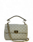 Valentino Medium Rockstud Spike Top Handle Grey Leather Bag