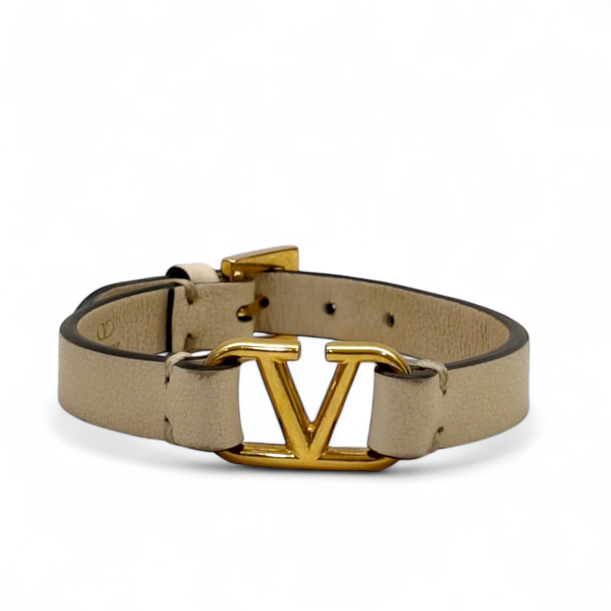 Valentino Vlogo Leather Gold Tone Bracelet