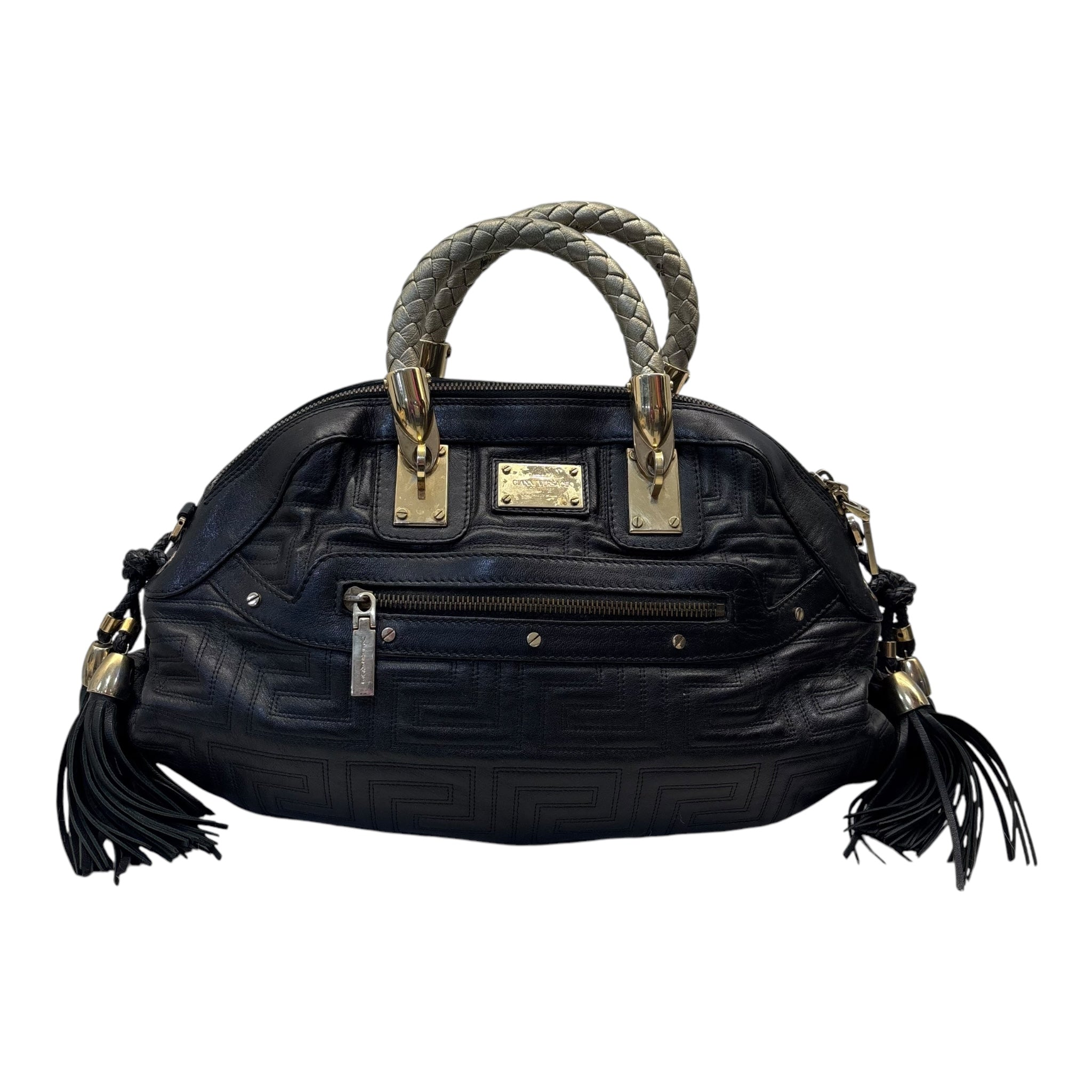 Versace Black/Gold Quilted Leather Satchel