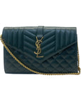 Yves Saint Laurent Dark Green Chevron Quilted Leather Envelope Flap Bag