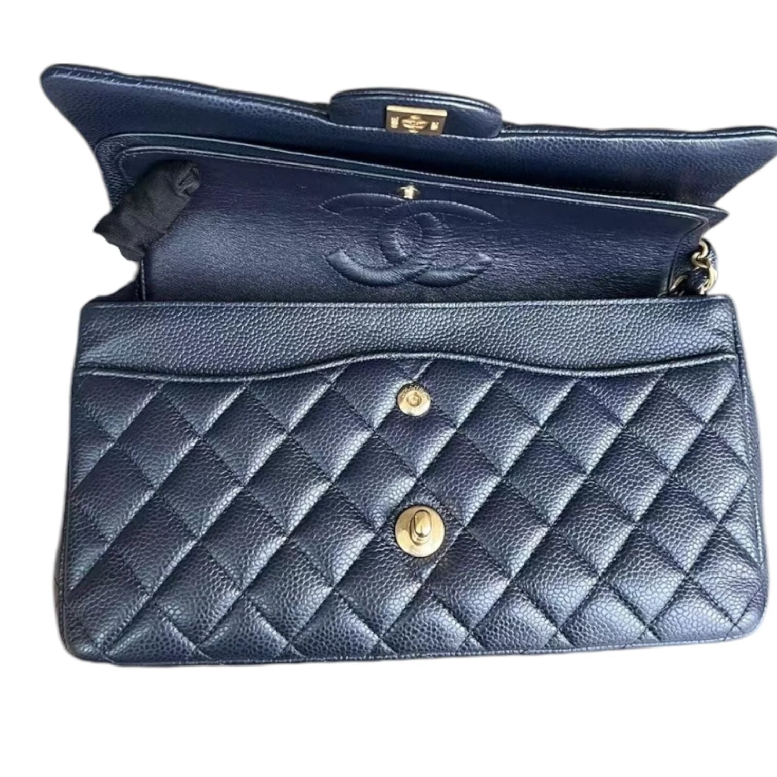 Medium Caviar Chanel Classic Double Flap Dark Blue GHW