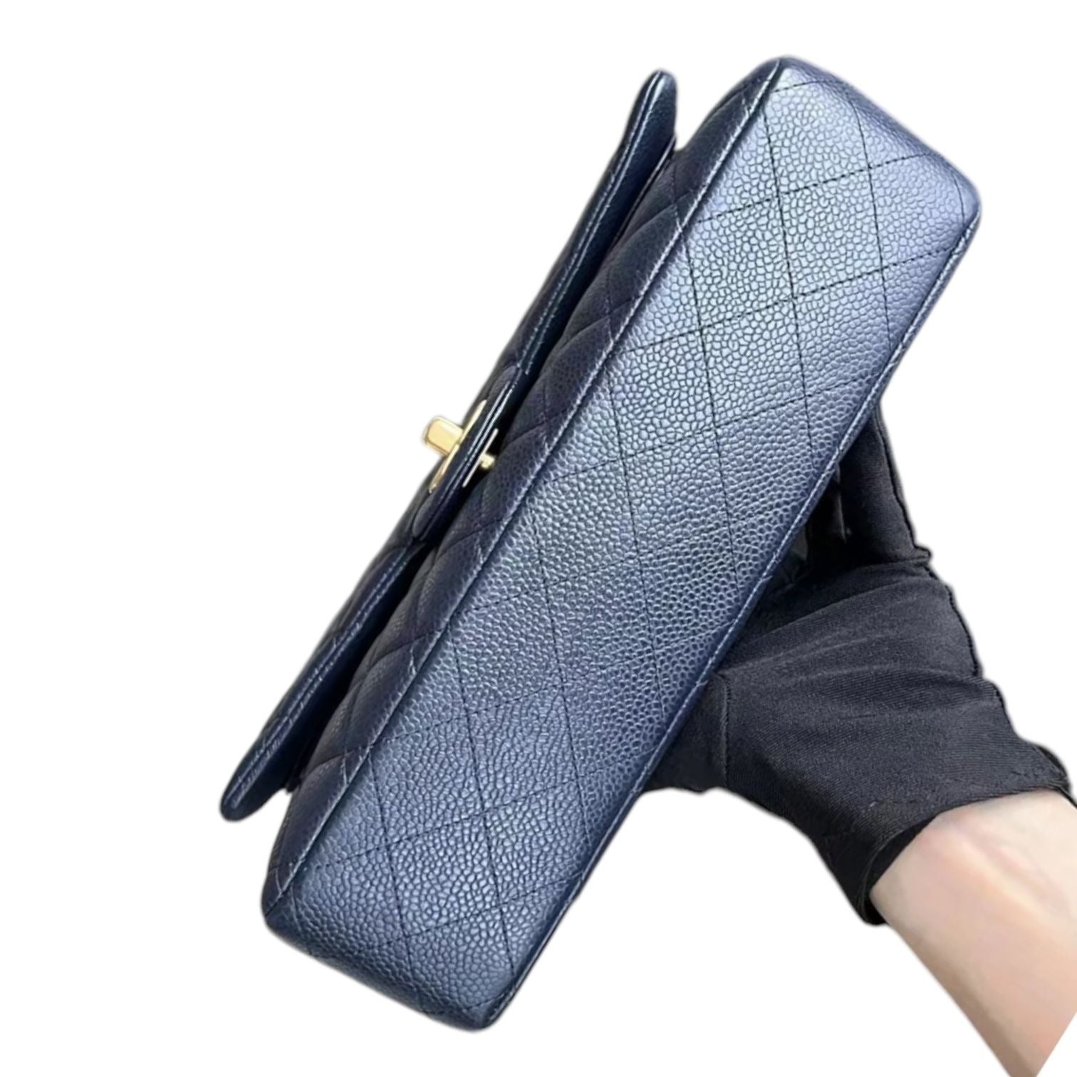 Medium Caviar Chanel Classic Double Flap Dark Blue GHW
