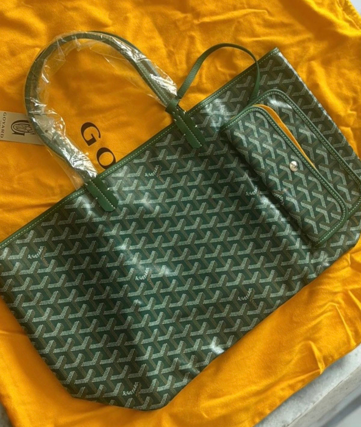 Goyard St Louis PM Goyardine Green Tote Bag