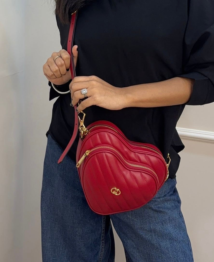 Gucci Red Leather Interlocking G Mini Heart Shoulder Bag