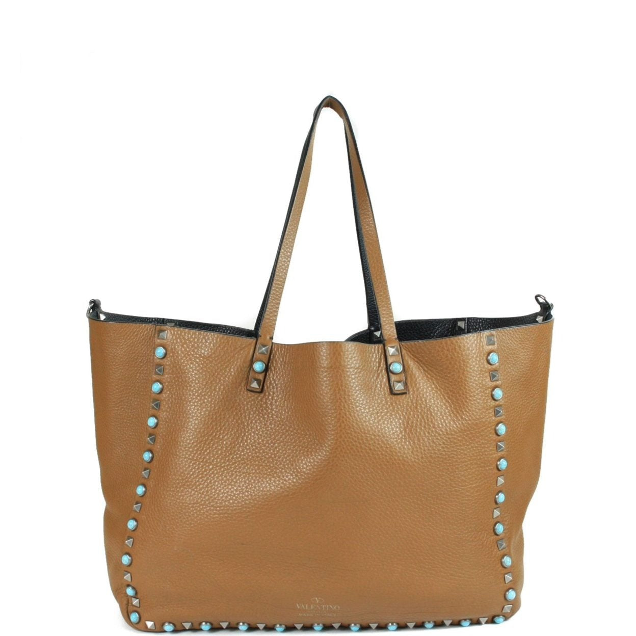 Brown Pebbled Leather Medium Rockstud Trapeze Tote Bag