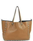 Brown Pebbled Leather Medium Rockstud Trapeze Tote Bag