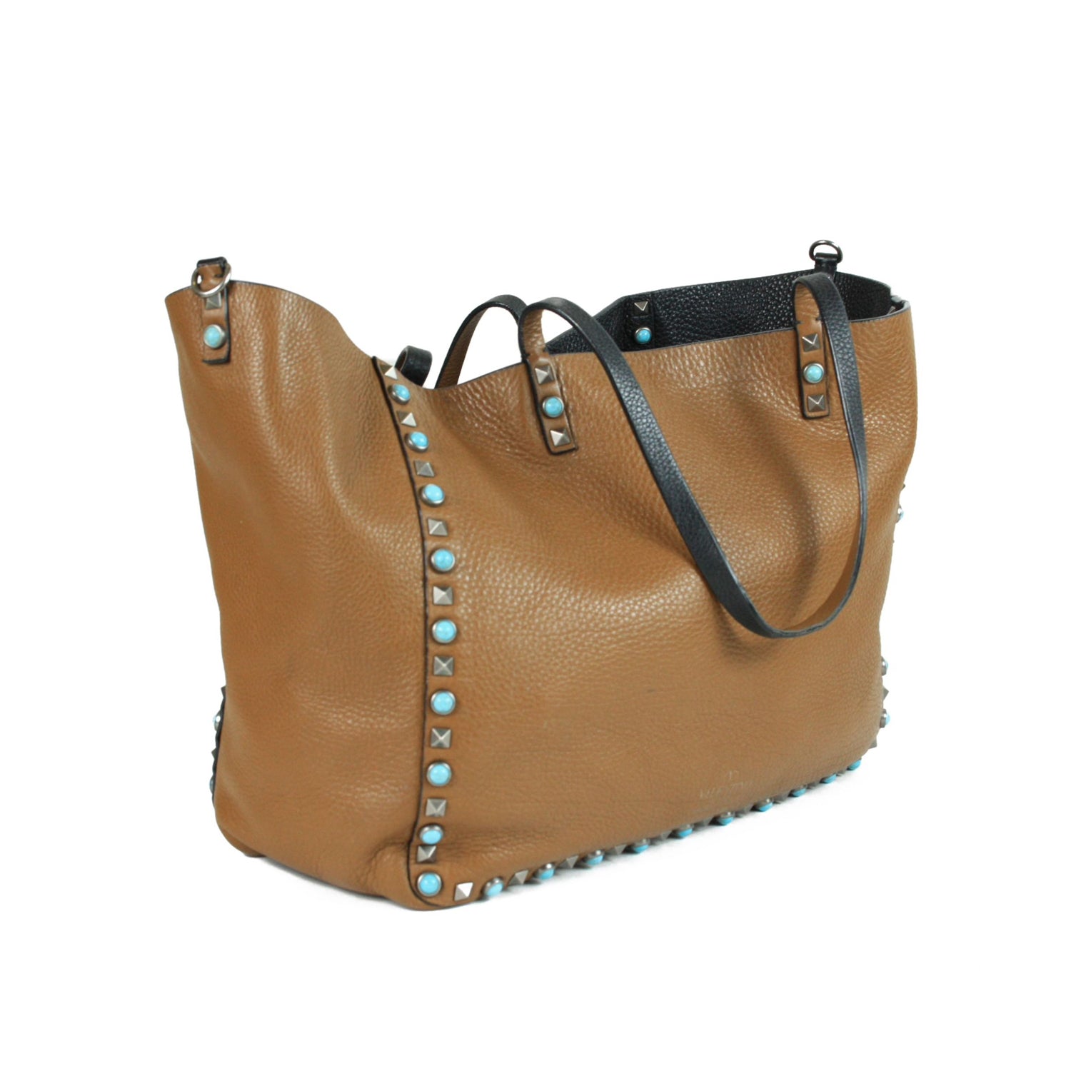 Brown Pebbled Leather Medium Rockstud Trapeze Tote Bag