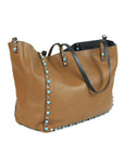 Brown Pebbled Leather Medium Rockstud Trapeze Tote Bag