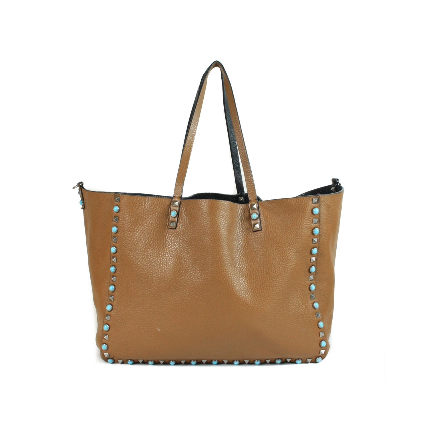 Brown Pebbled Leather Medium Rockstud Trapeze Tote Bag