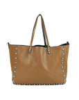 Brown Pebbled Leather Medium Rockstud Trapeze Tote Bag