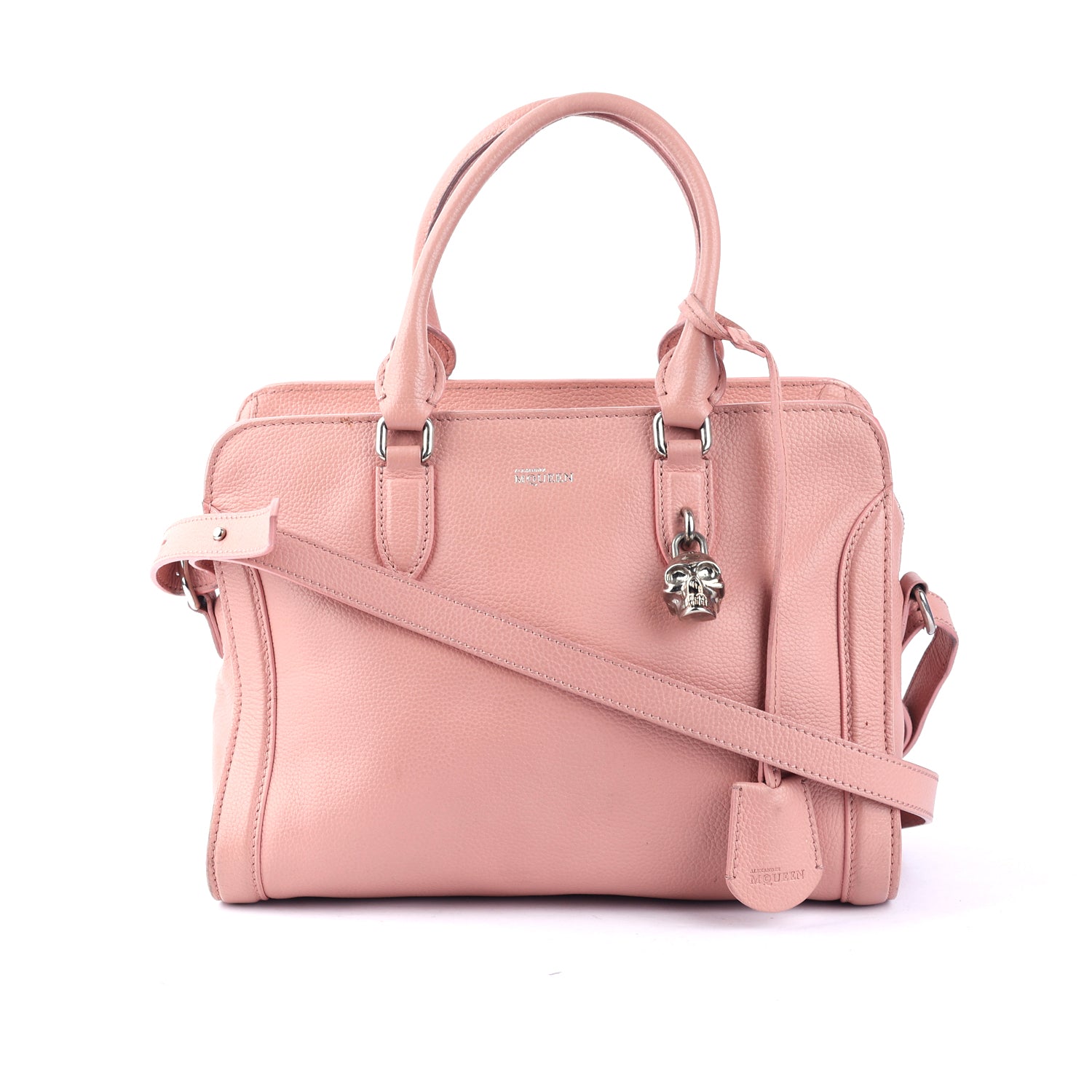 Peach Leather Skull Padlock Tote