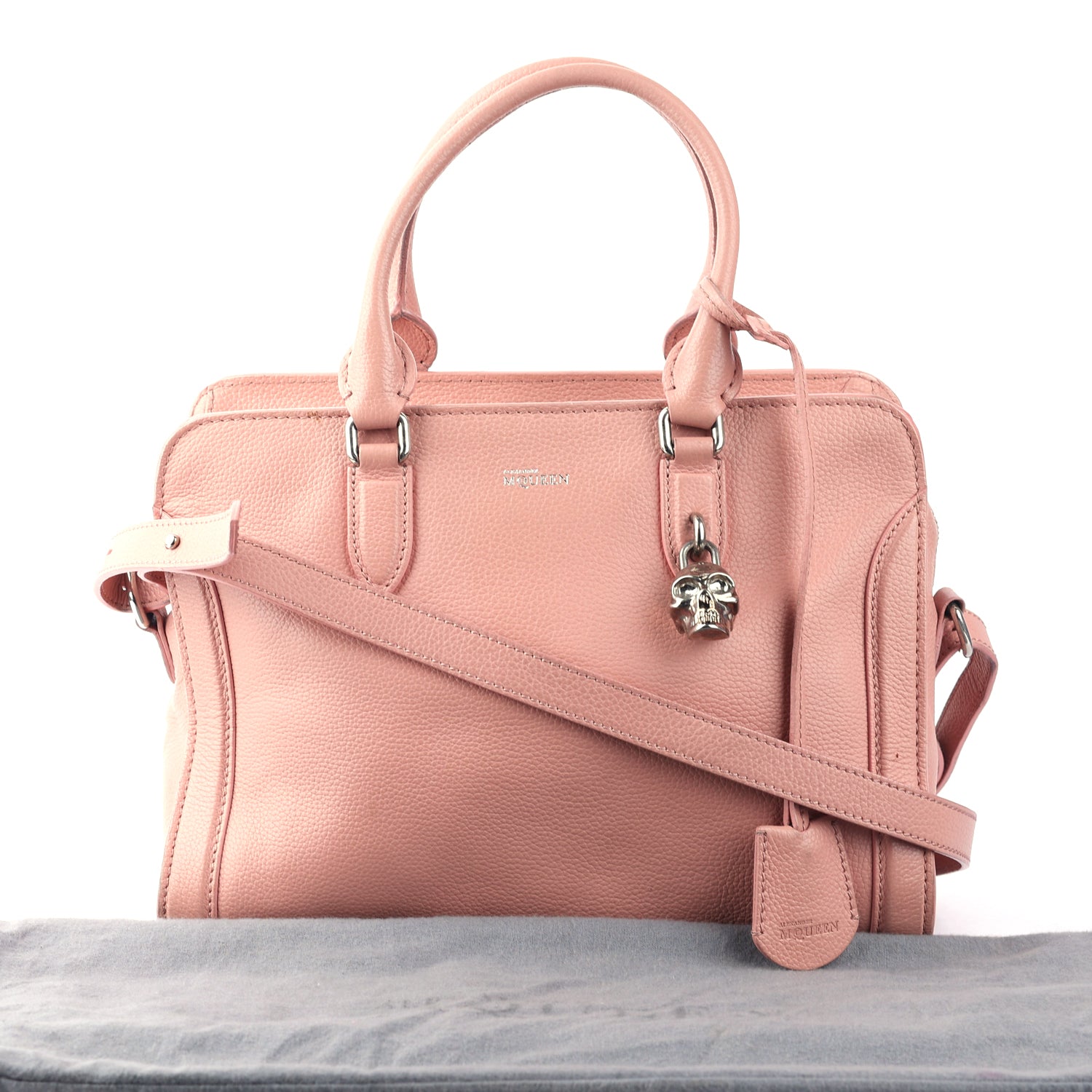Peach Leather Skull Padlock Tote