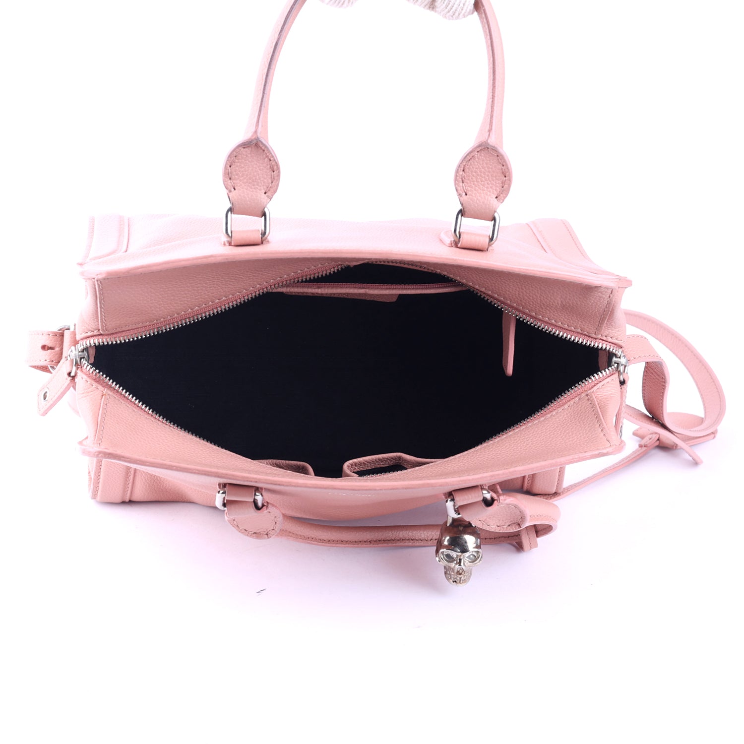 Peach Leather Skull Padlock Tote
