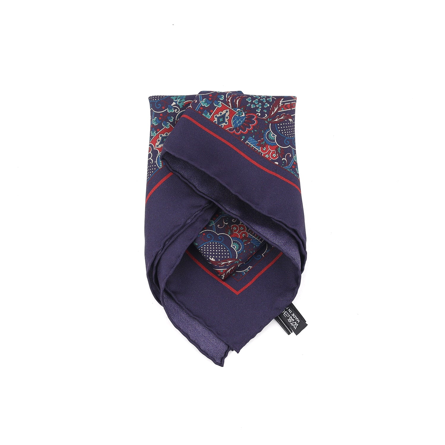 Salvatore Ferragamo Silk Pocket Square Navy Maroon Green