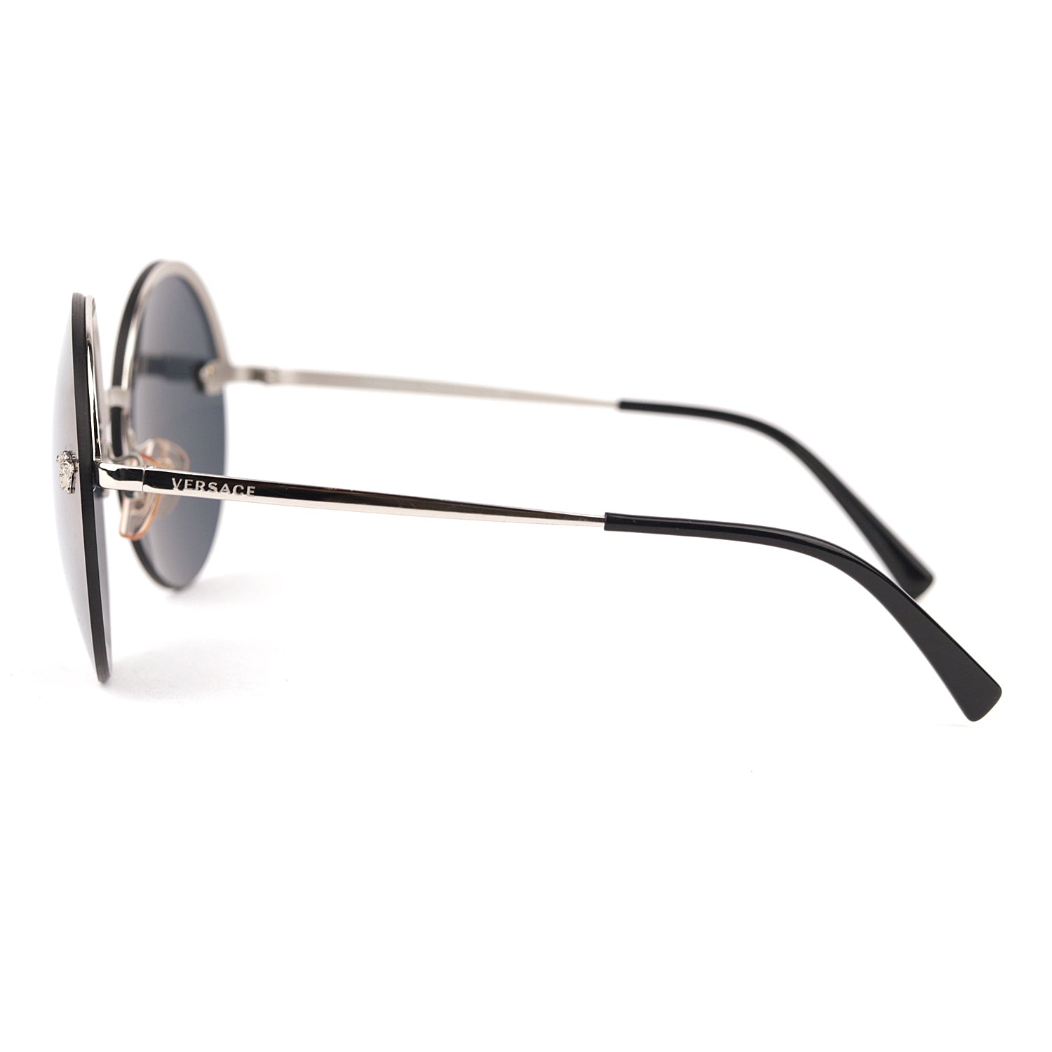 Versace Silver/Purple Metal MOD 2176 Medusa Rimless Round Sunglasses