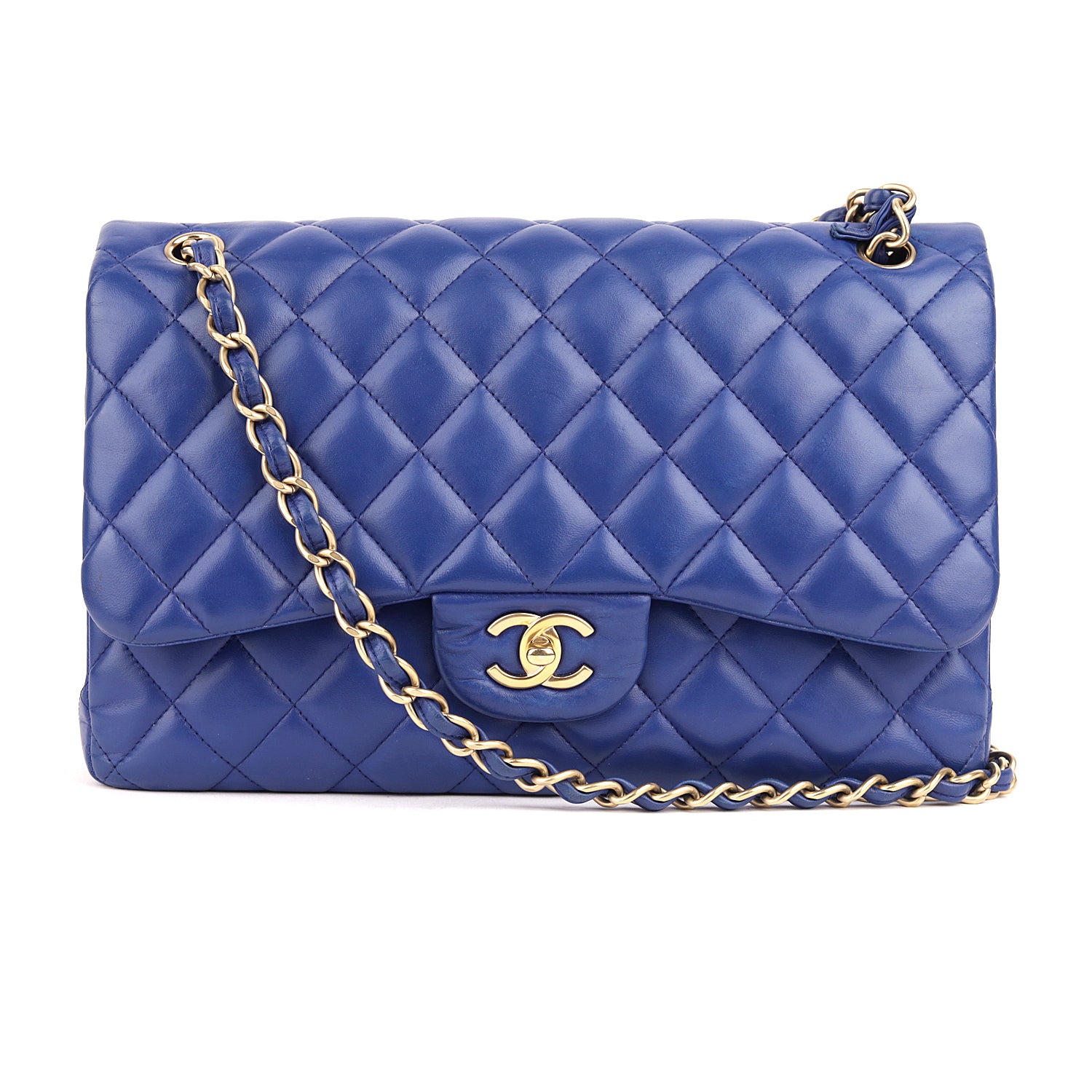Chanel Blue Quilted Leather Classic Jumbo Double Flap Bag