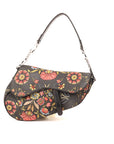 Christian Dior Saddle Vintage Floral Print Canvas Leather Bag