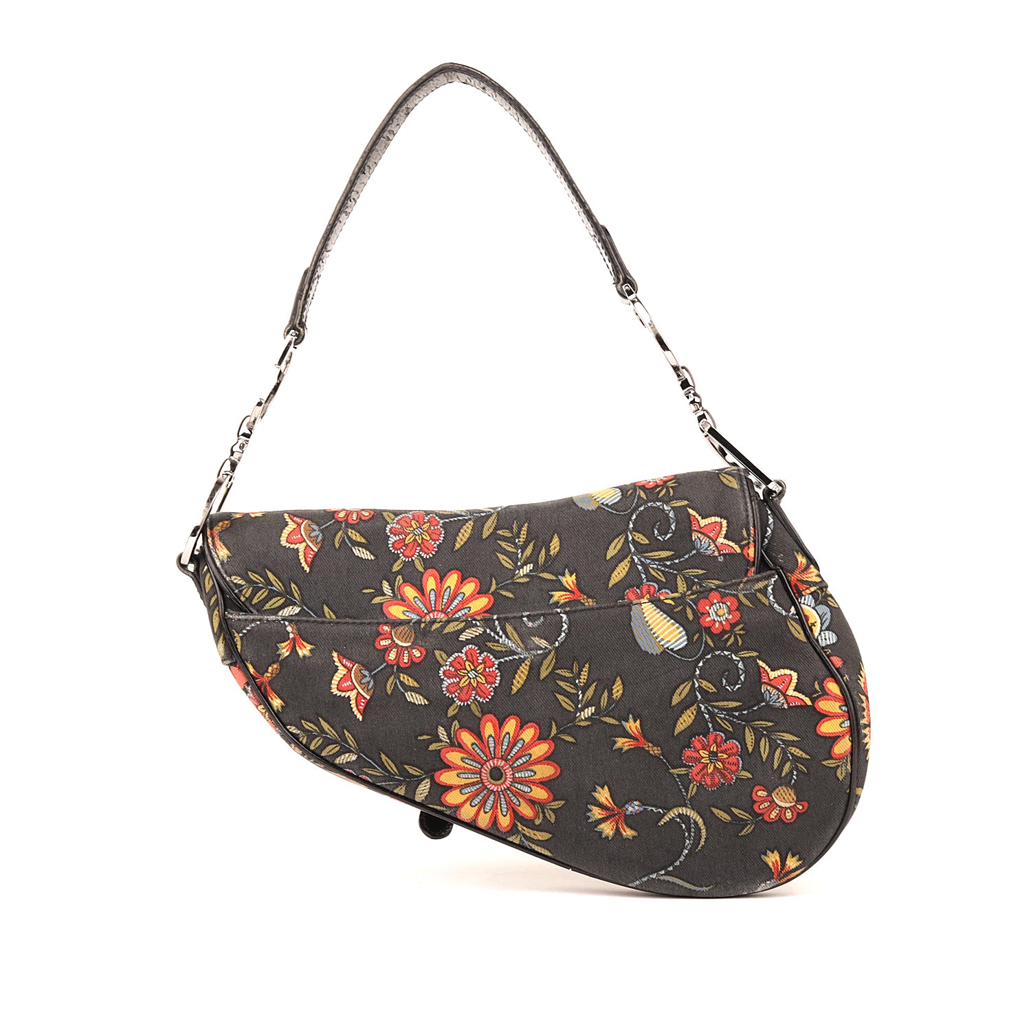 Christian Dior Saddle Vintage Floral Print Canvas Leather Bag