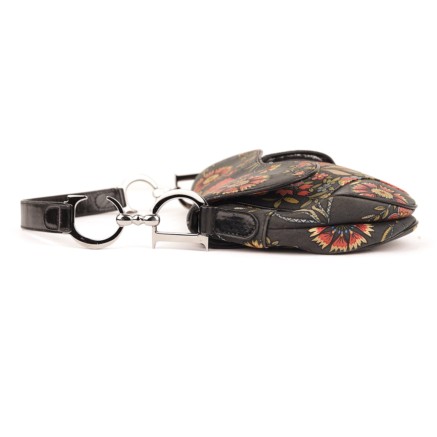 Christian Dior Saddle Vintage Floral Print Canvas Leather Bag