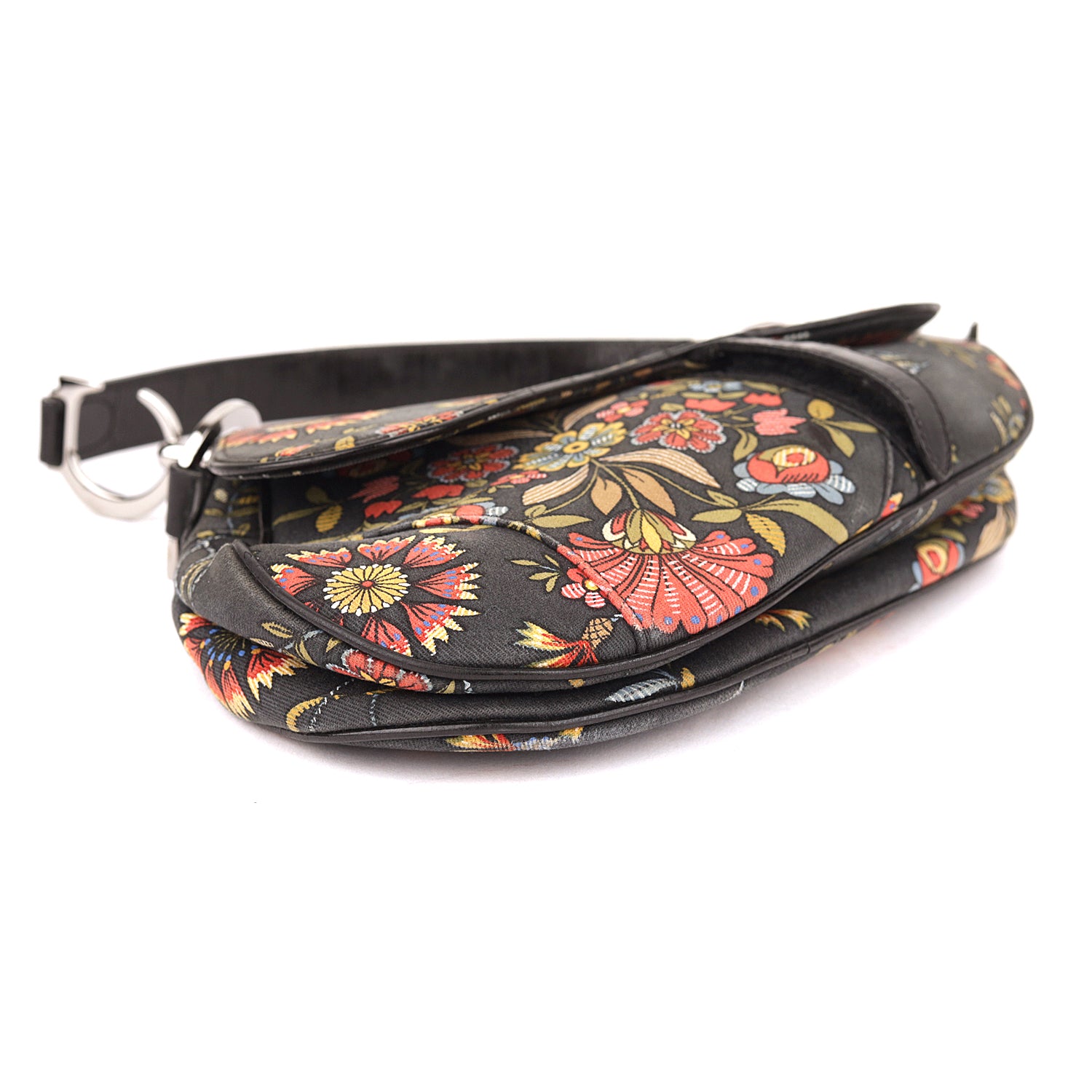 Christian Dior Saddle Vintage Floral Print Canvas Leather Bag