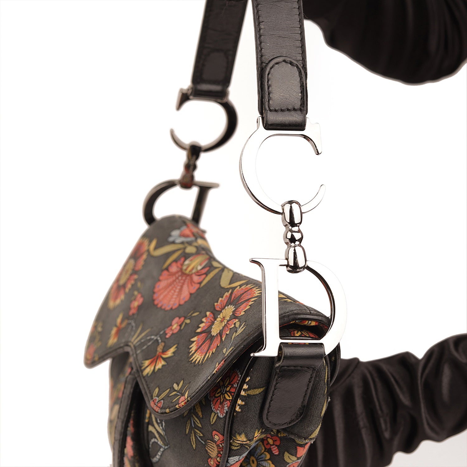 Christian Dior Saddle Vintage Floral Print Canvas Leather Bag
