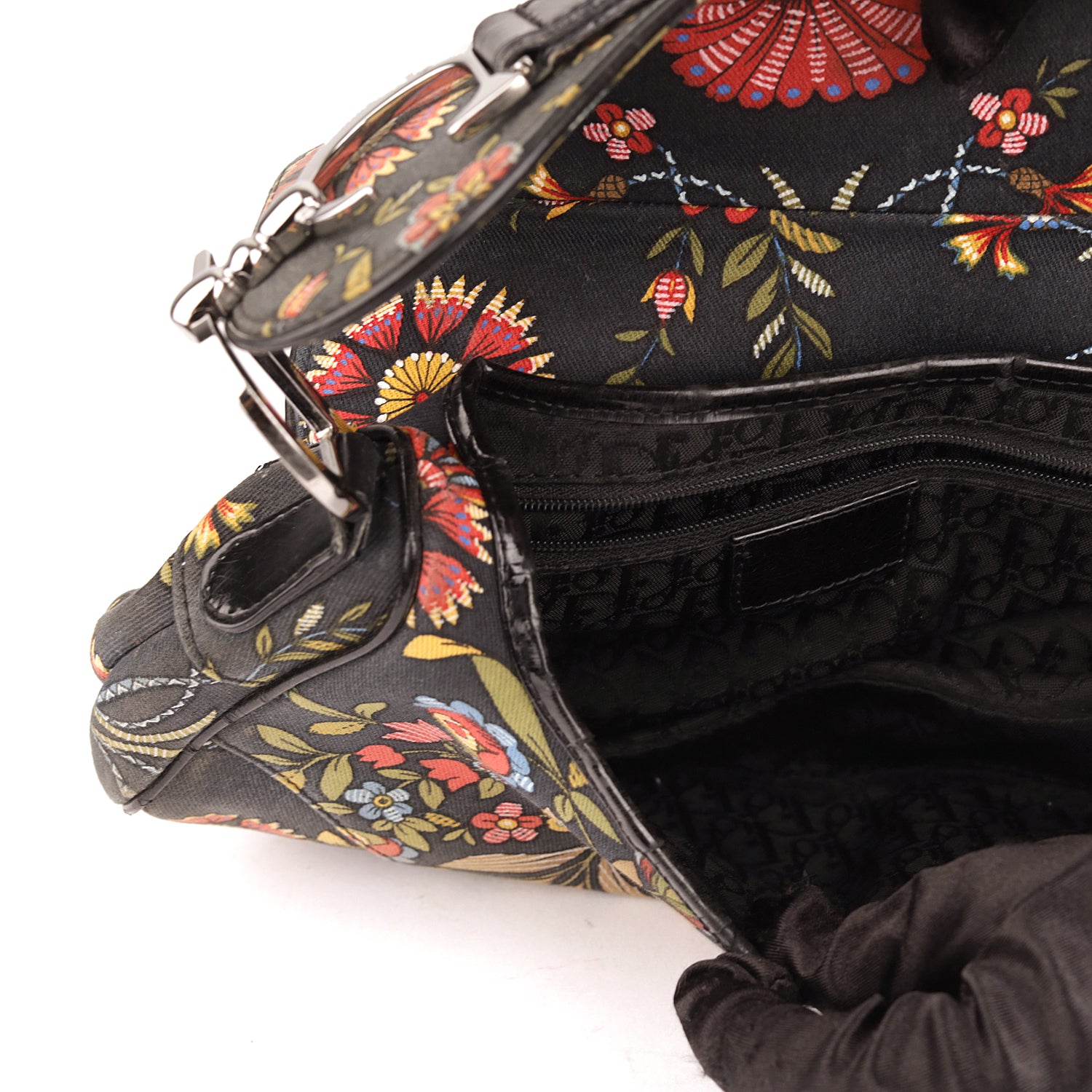 Christian Dior Saddle Vintage Floral Print Canvas Leather Bag