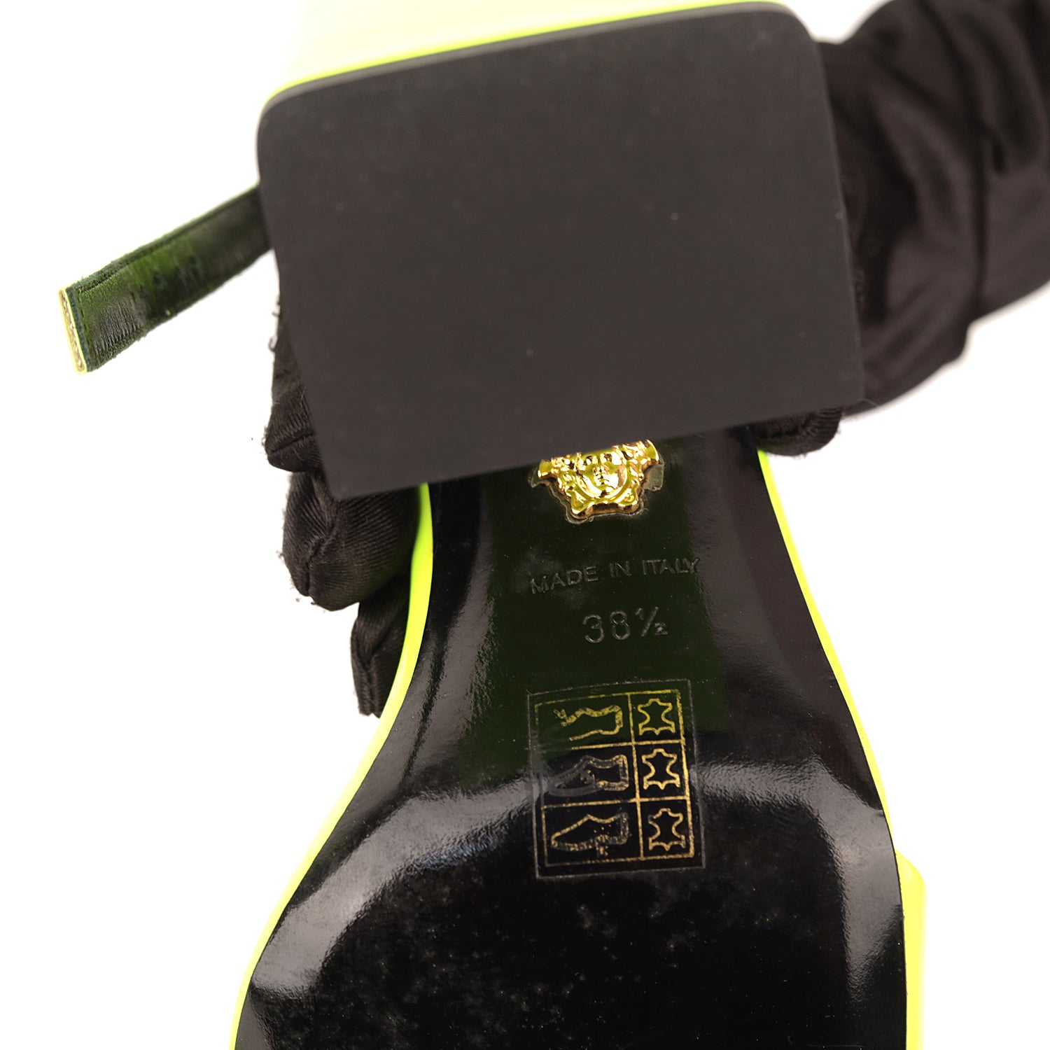 Versace Patent Leather Block-heel Sandals In Neon Yellow - Size EU 38.5