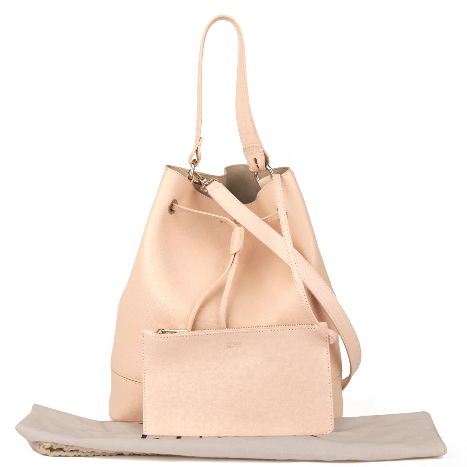 Furla Beige Leather Stacy Medium Bucket Bag