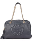 Gucci Soho Chain Navy Blue Leather Large Shoulder Bag